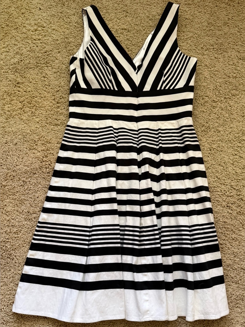 White House Black Market Black and White V Neck Striped Dress